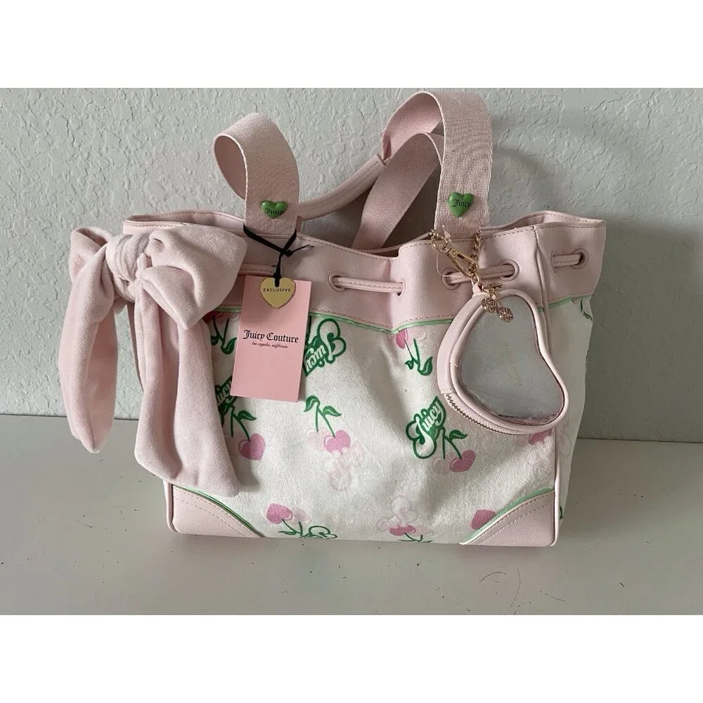 Juicy Couture Retro Juicy Cherry‎ Gelato Daydreamer Tote Bag Cream Pink NEW